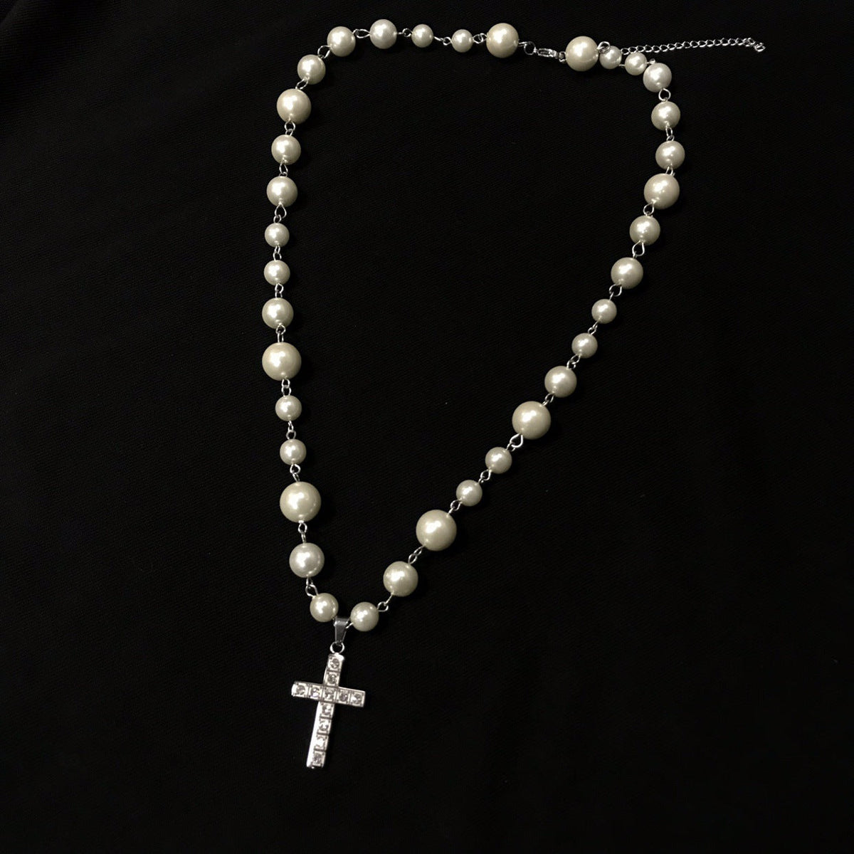 Diamond Cross Pearl Pendant
