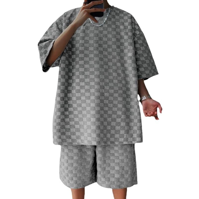 Jacquard Plaid Tee & Shorts Set