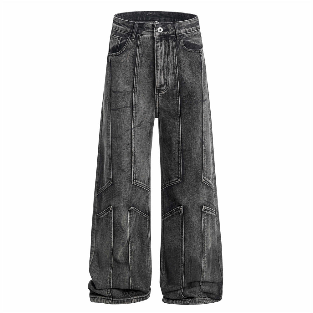 Washed Deconstructed Wide-Leg Denim