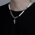 Novien Titanium Steel Pearl Cross Necklace