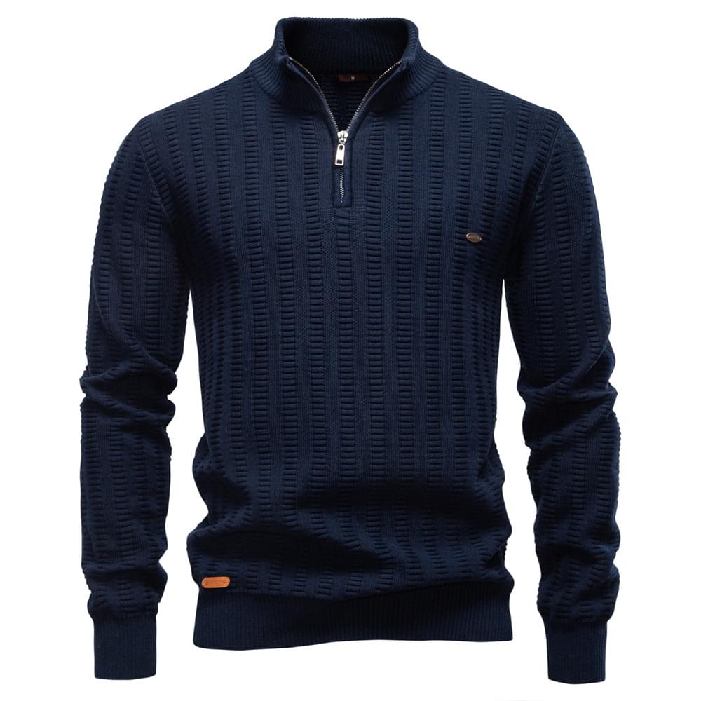 Striped Jacquard Zip Sweater