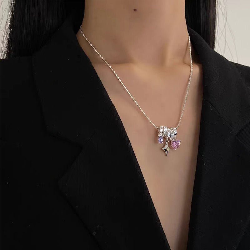 Sweet Heart Star Zircon Charm Necklace