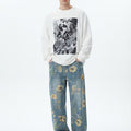 Wide-Leg Washed Jeans Straight Pants
