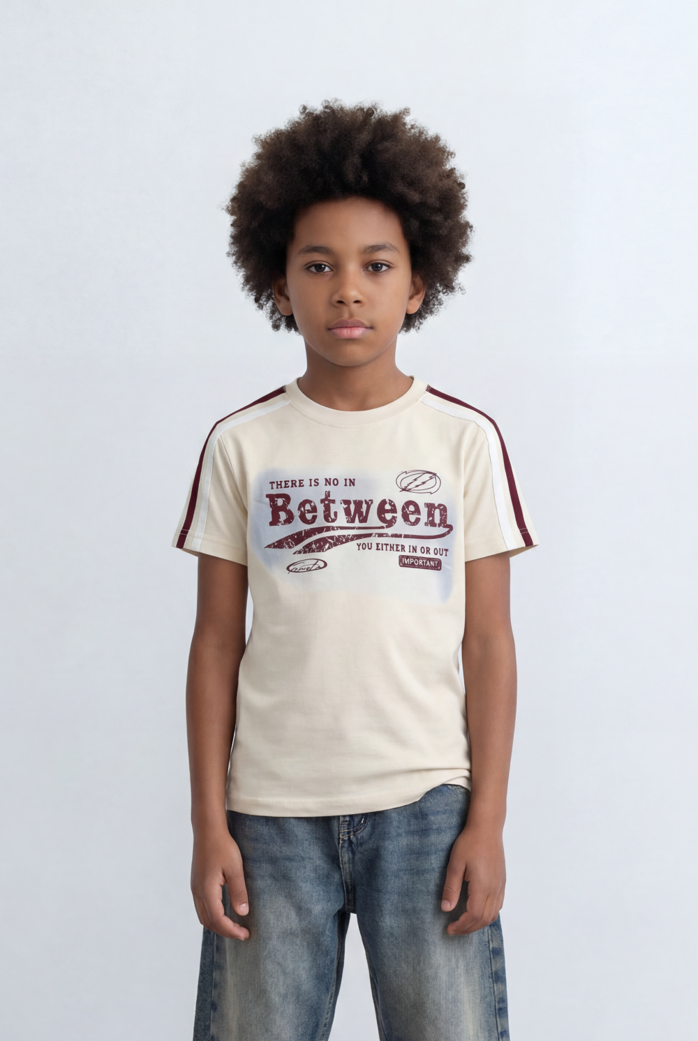 Boy's Shoulder Tape Details T-Shirt Typography Print