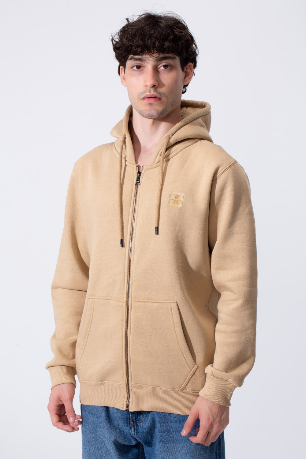 Plain Slim Fit Zip Men Hoodie