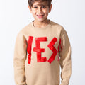 Boy's Front Yes Print Oversize Crew Neck Sweatshirt