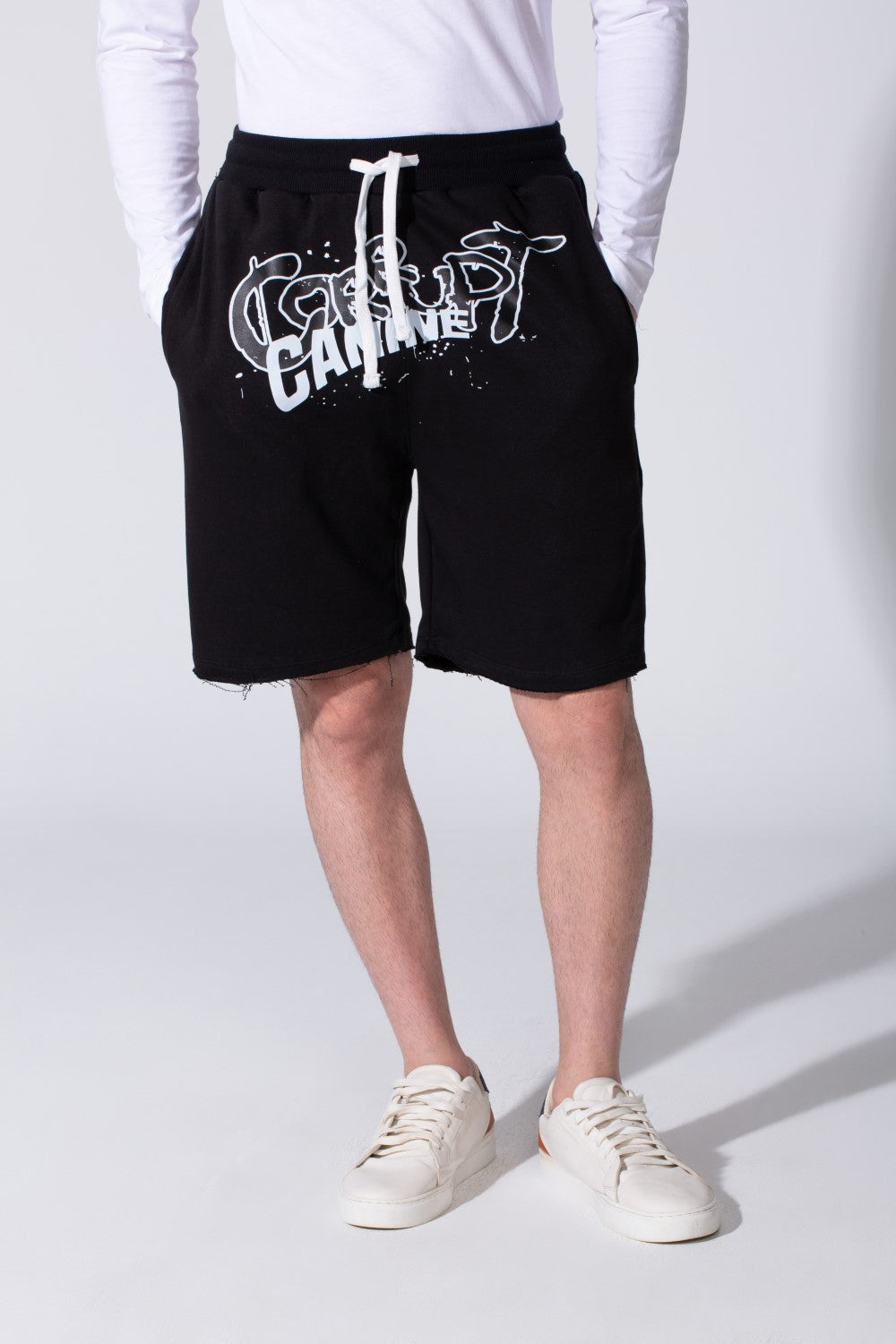 Men’s Raw Hem Cutoff Edge Bold Logo Print CK9 Short
