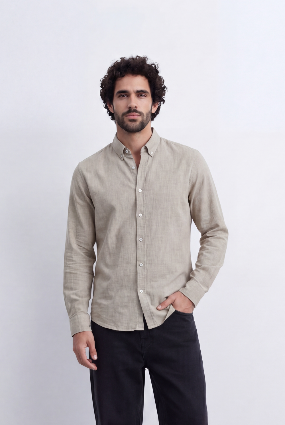Men’s Linen Blend Shirt Button Down Slim Fit Smart Casual
