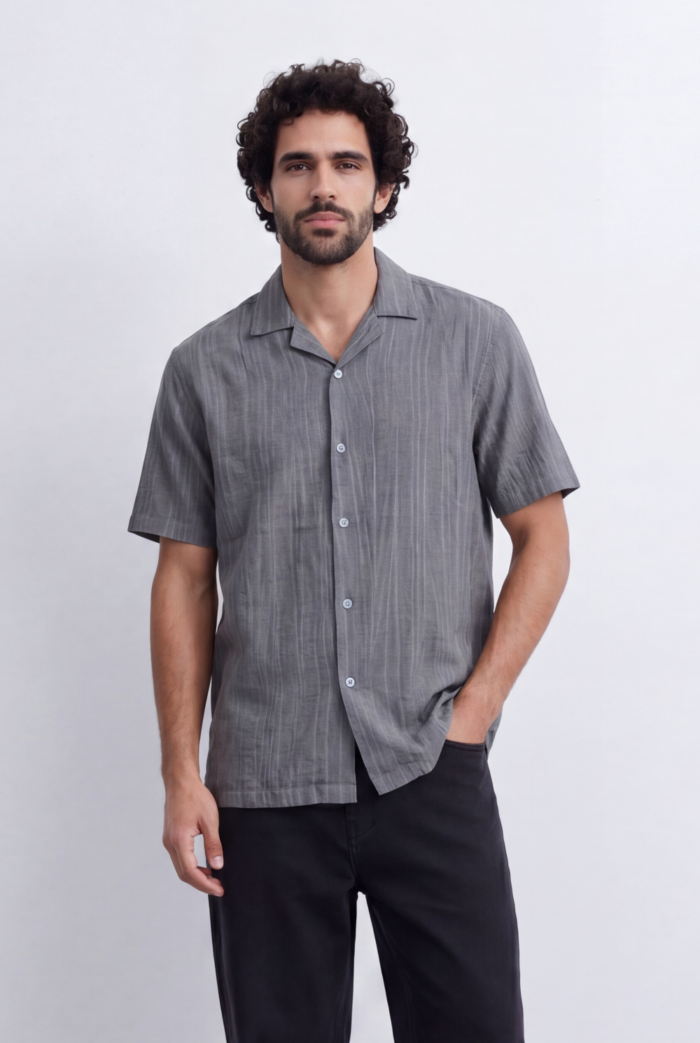 Men’s Resort Collar Shirt Textured Stripe Detail