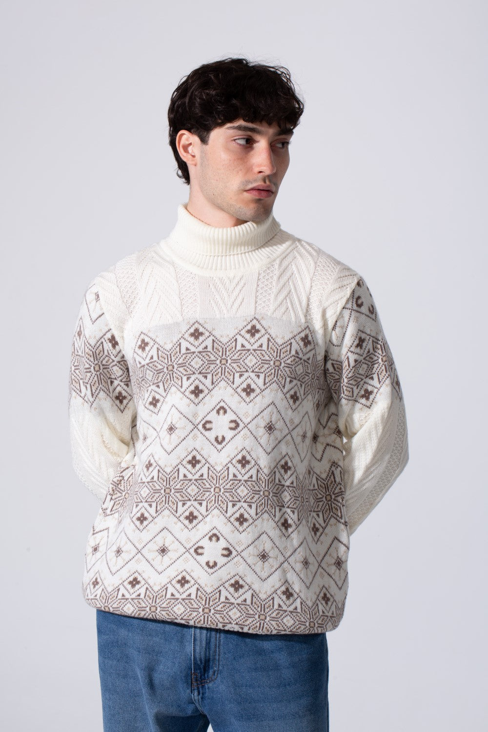 Winter Fair Isle High Neck Men Sweater