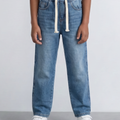 Boy's Drawstring Denim Jeans Elastic Waist Pants