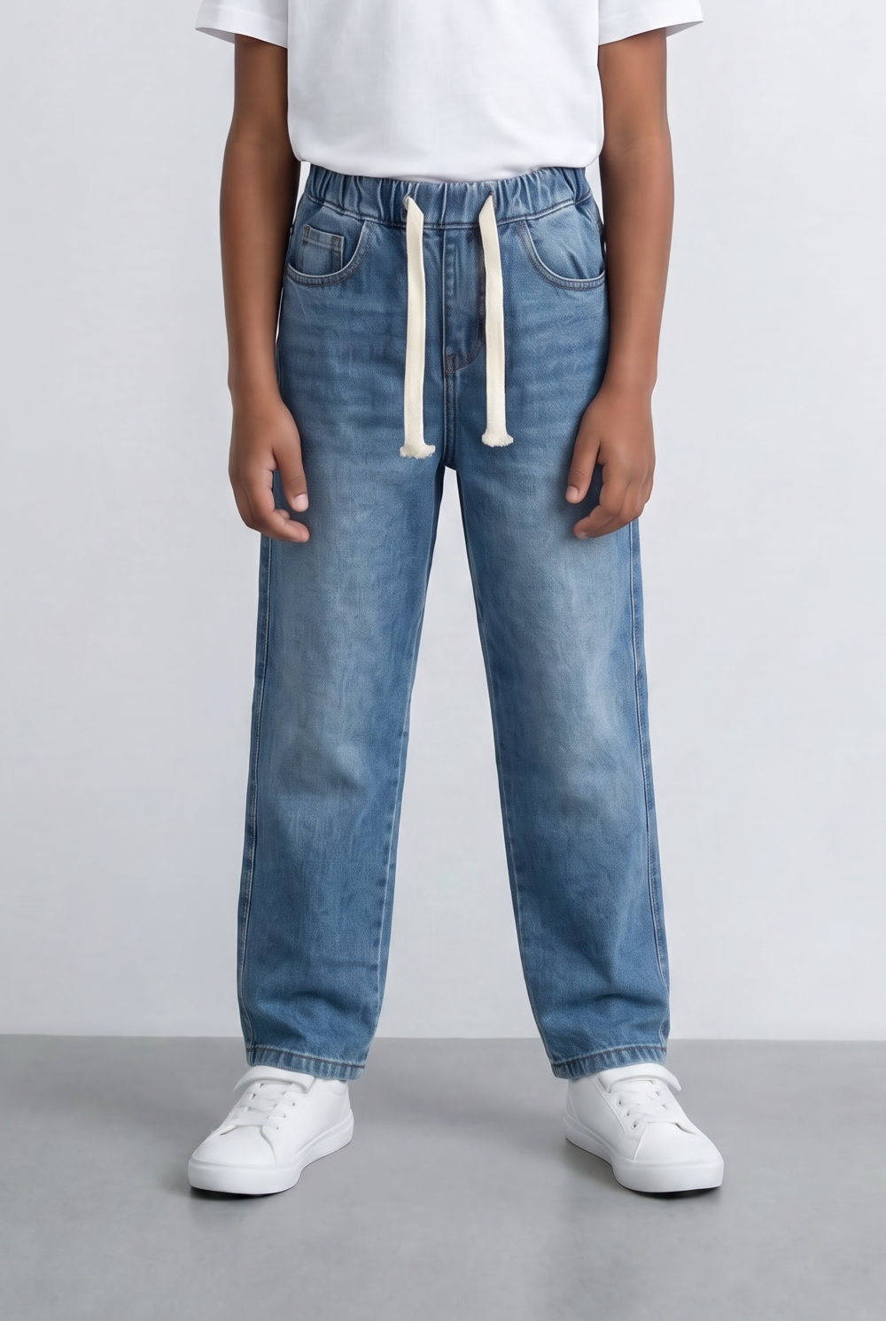 Boy's Drawstring Denim Jeans Elastic Waist Pants