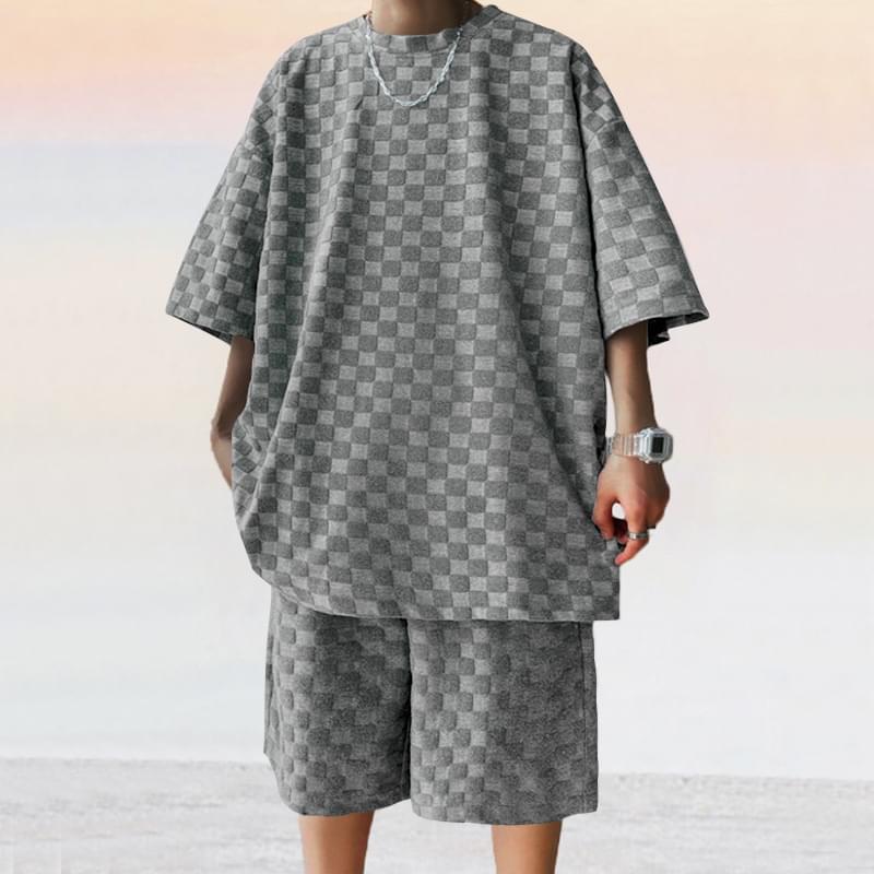 Jacquard Plaid Tee & Shorts Set