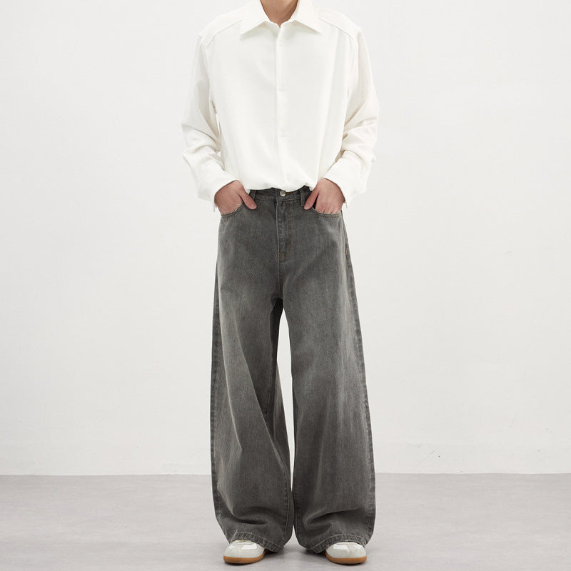 Washed Loose Gray Denim Jeans