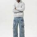 Retro Washed Multi-Pocket Cargo Jeans