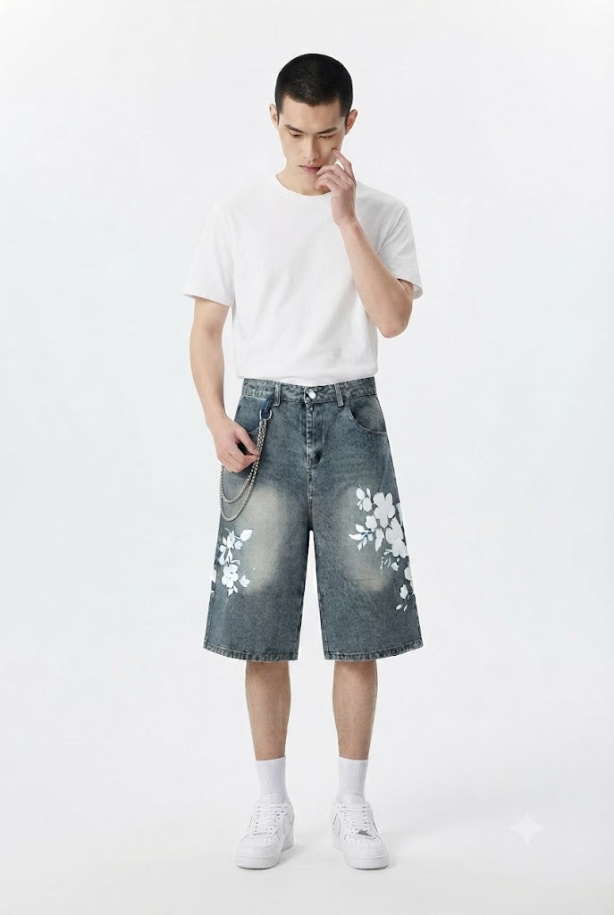 Faded Flower Graphic Jorts