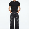 Embroidered Wide-Leg Denim Pants