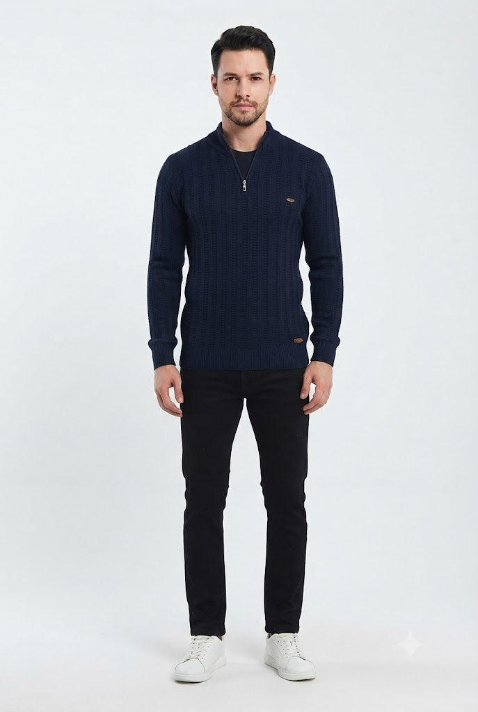Striped Jacquard Zip Sweater