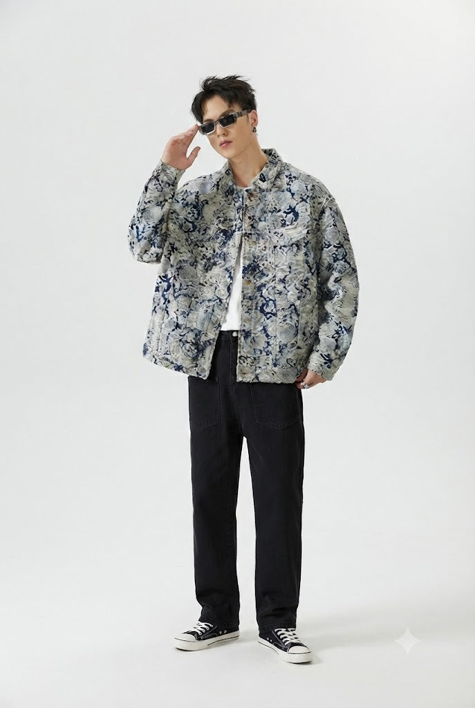 Oversized Denim Floral Jacket