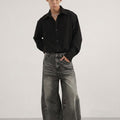 Washed Wide Leg Straight Jeans
